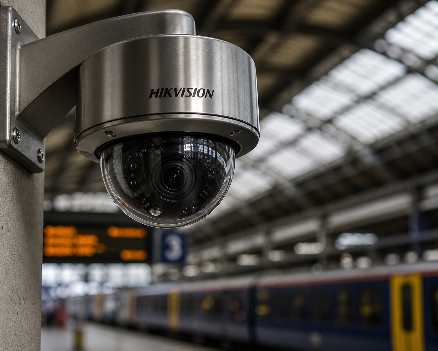 Hikvision dome camera installed in a train station